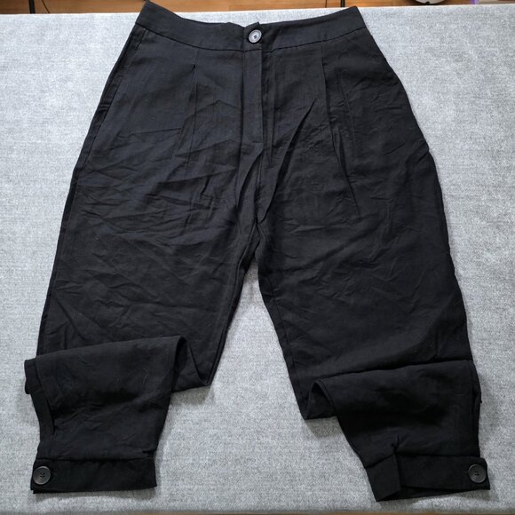 Zara Pants Womens M Black Balloon Cropped Button Hem Pleated Pockets Grunge Goth - Picture 10 of 16